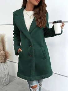 SHEIN LUNE 毛絨內襯西裝領單排釦仿麂皮外套