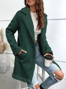 SHEIN LUNE 毛絨內襯西裝領單排釦仿麂皮外套