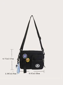 Random Color Badge Decor Release Buckle Square Bag With Bag Charm - Black - View 3