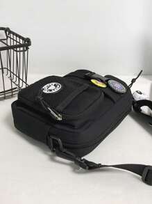 Random Color Badge Decor Release Buckle Square Bag With Bag Charm - Black - View 4