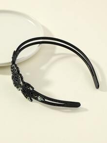 Diadema con diamante de imitación con diseño de flor - Gris Oscuro - Ver 2