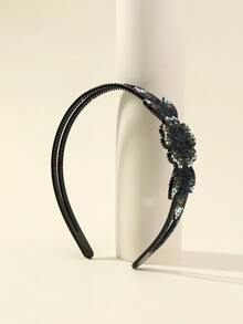 Diadema con diamante de imitación con diseño de flor - Gris Oscuro - Ver 3