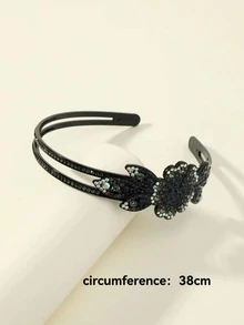 Diadema con diamante de imitación con diseño de flor - Gris Oscuro - Ver 4