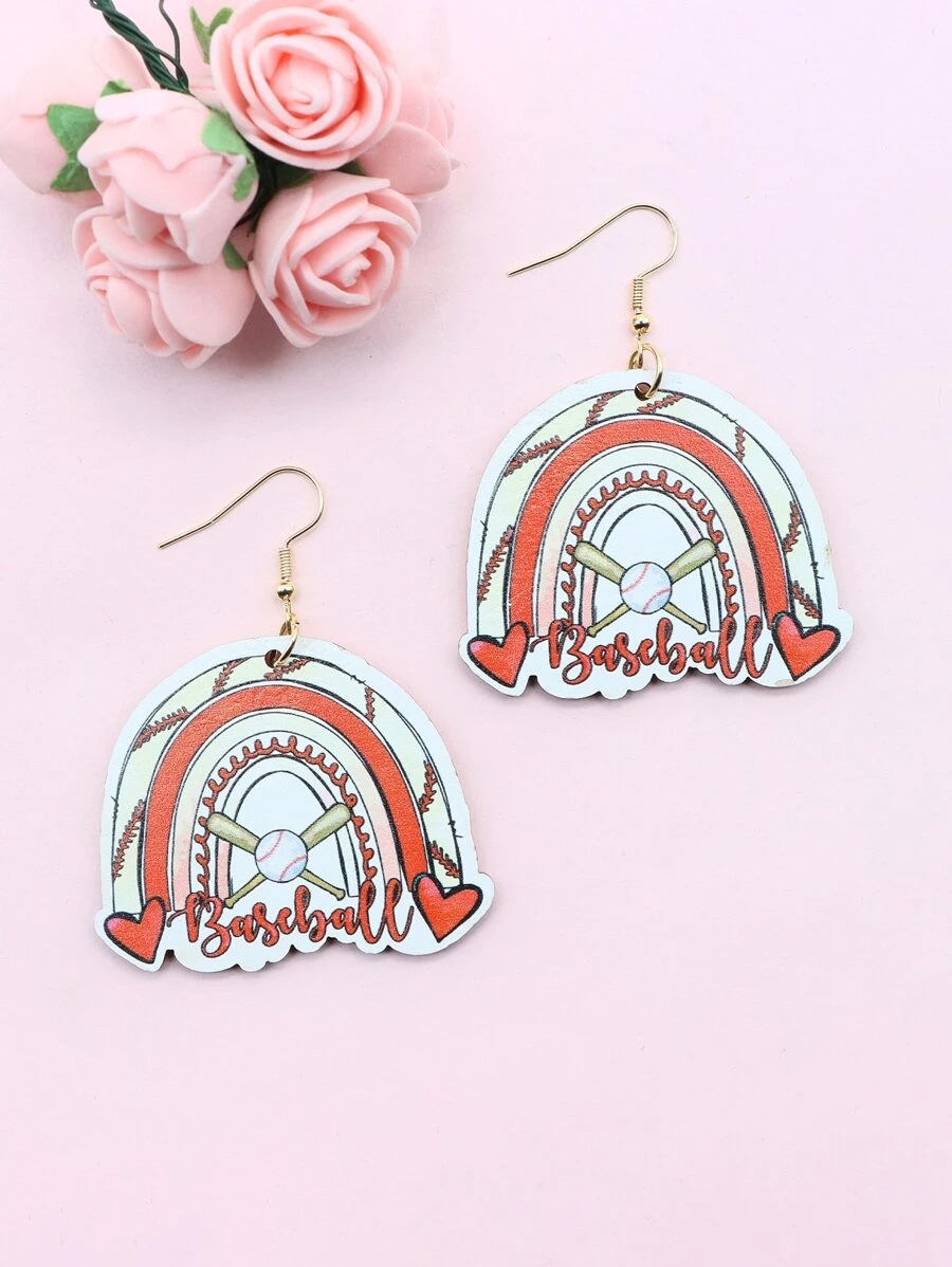 1 Đôi Bóng Chày Hoa Văn In Bông Tai Nữ Bằng Gỗ Cho Đội Cổ Vũ Bóng Chày Người Hâm Mộ - Nhiều màu - Xem 1