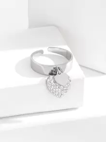 1 pieza anillo abierto con diseño de corazón con diamante de imitación joya de cobre - Plateado - Ver 2