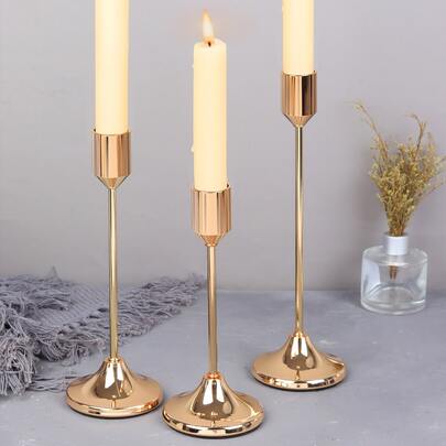2-12件法式金色古典金属柱状烛台/烛台，蜡夹，适用于现代家居装饰，桌面中心 - 法式高而细，适用于中心装饰、婚礼餐桌装饰、派对餐桌中心装饰。为餐厅和办公桌营造浪漫氛围。