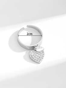 1 pieza anillo abierto con diseño de corazón con diamante de imitación joya de cobre - Plateado - Ver 3