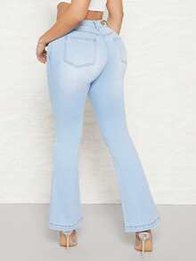 SHEIN SXY Button Fly Flare Leg Jeans - Light Wash - View 2