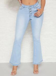 SHEIN SXY Button Fly Flare Leg Jeans - Light Wash - View 5