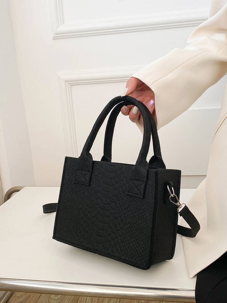 Mini Snakeskin Embossed Square Bag - Black - View 1