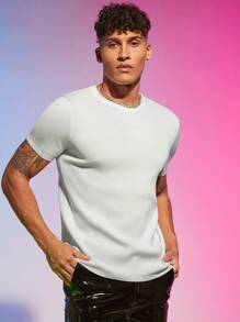 Manfinity Hombres Top unicolor tejido de canalé - Blanco - Ver 4