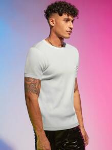 Manfinity Hombres Top unicolor tejido de canalé - Blanco - Ver 3