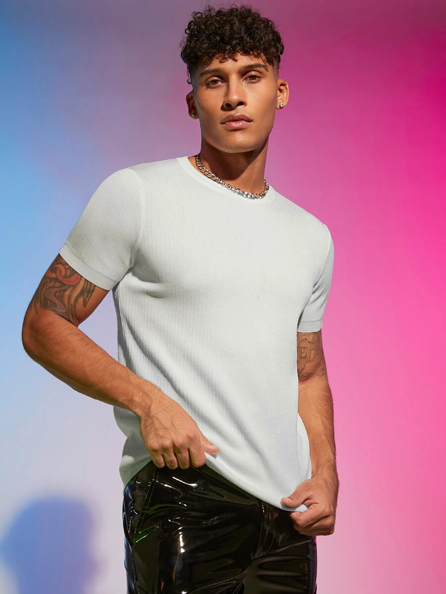 Manfinity Hombres Top unicolor tejido de canalé - Blanco - Ver 1