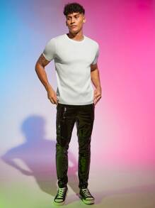 Manfinity Hombres Top unicolor tejido de canalé - Blanco - Ver 6