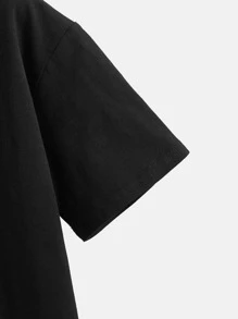 SHEIN Tween Boy's Casual  Print Round Neck Pullover Solid Color T-Shirt - Black - View 4