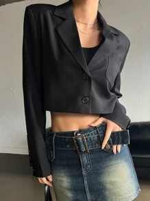 DAZY 西裝領短版西裝 - 黑色 - 查看 2