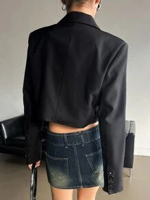 DAZY 西裝領短版西裝 - 黑色 - 查看 6