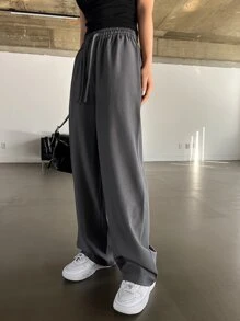 DAZY 繩索腰寬腳褲 - 深灰色 - 查看 5