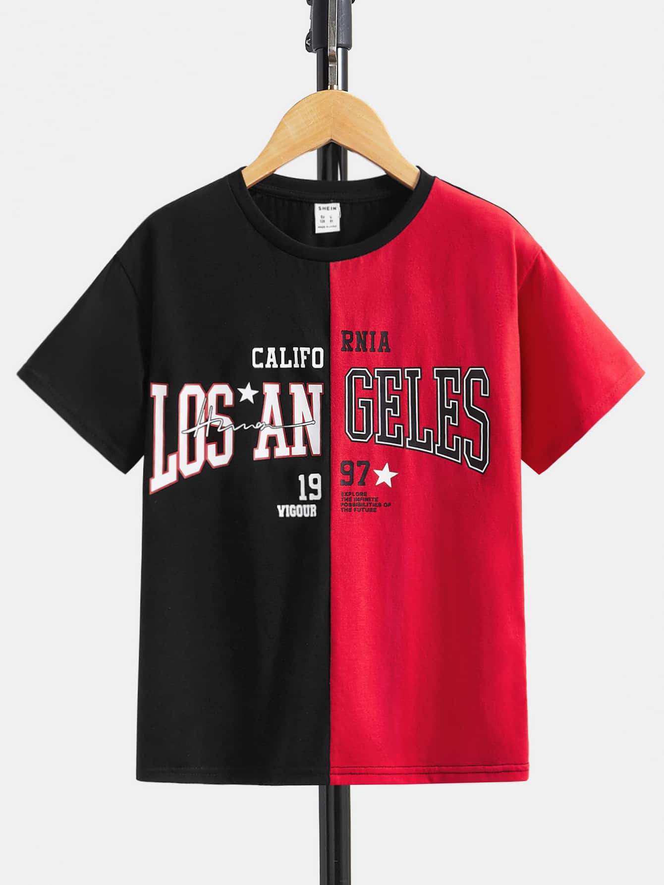 SHEIN 男孩字母圖案雙色T恤 - 彩色 - 查看 1