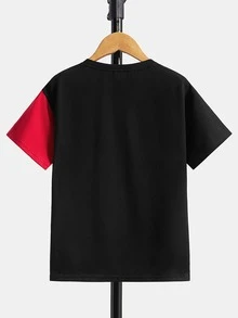 SHEIN 男孩字母圖案雙色T恤 - 彩色 - 查看 2