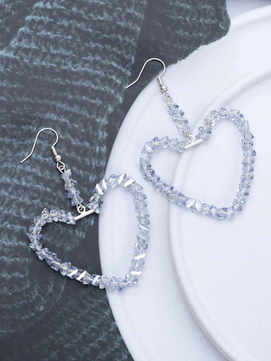 Heart Drop Earrings - Baby Blue - View 1