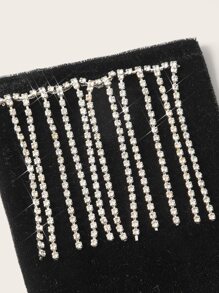 Rhinestone Tassel Decor Long Gloves - Black - View 3