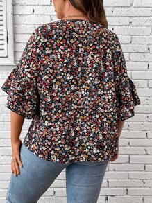 Calvaya Plus Allover Print Flounce Sleeve Blouse - Multicolor - View 2
