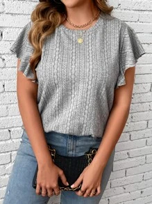 SHEIN LUNE Plus Butterfly Sleeve Tee - Light Grey - View 2