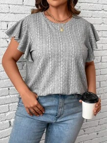 SHEIN LUNE Plus Butterfly Sleeve Tee - Light Grey - View 1