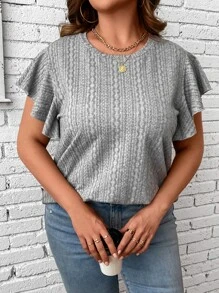 SHEIN LUNE Plus Butterfly Sleeve Tee - Light Grey - View 6