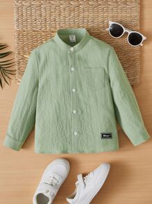 SHEIN Toddler Boys Mock Neck Letter Patched Detail Pocket Front Shirt - Mint Green - View 1