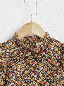SHEIN Young Girl Toddler Girls Ditsy Floral Print Ruffle Trim Flounce Sleeve Blouse