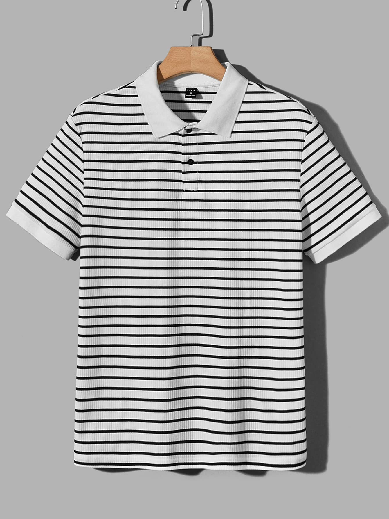 Manfinity Men Striped Print Polo Shirt - Black and White - View 1