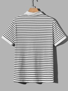 Manfinity Men Striped Print Polo Shirt - Black and White - View 2
