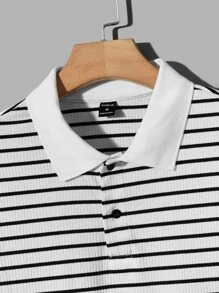 Manfinity Men Striped Print Polo Shirt - Black and White - View 3