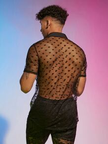 Manfinity Men Heart Sheer Mesh Shirt - Black - View 2