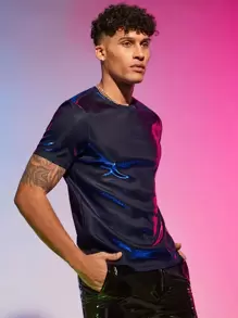 FeverCity Men T-Shirts Crew Neck Short Sleeve Sexy Summer Sequin Top - Multicolor - View 1