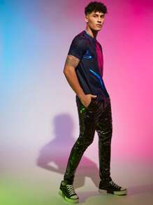 FeverCity Men T-Shirts Crew Neck Short Sleeve Sexy Summer Sequin Top - Multicolor - View 5