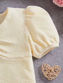 SHEIN Chicas Top de manga farol fruncido delantero - Beis - Ver 4