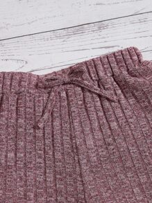 SHEIN Girls Marled Knit Knot Front Shorts - Mauve Purple - View 3