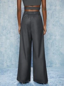 SHEINNeu Fold Pleated Wide Leg Trousers - Grey - View 2