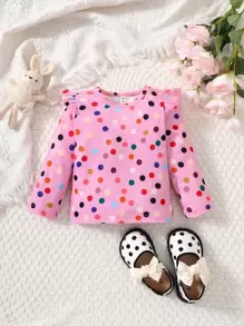 Bebé Camiseta con estampado de lunares ribete con fruncido - Rosa - Ver 1