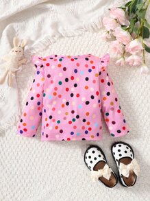 Bebé Camiseta con estampado de lunares ribete con fruncido - Rosa - Ver 2