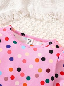 Bebé Camiseta con estampado de lunares ribete con fruncido - Rosa - Ver 3