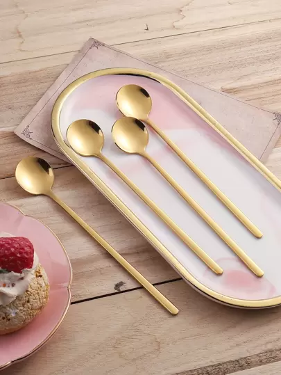 4pcs Golden Long Coffee Stirring Small Round Spoon,Kitchen,Christmas Gift