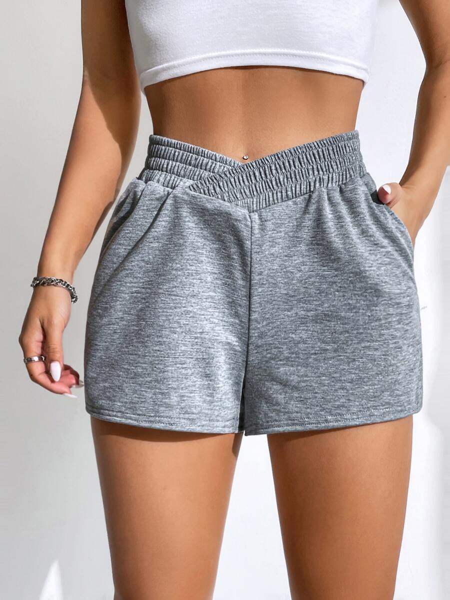 SHEIN EZwear 腰部交疊段染運動短褲 - 淺灰色 - 查看 1