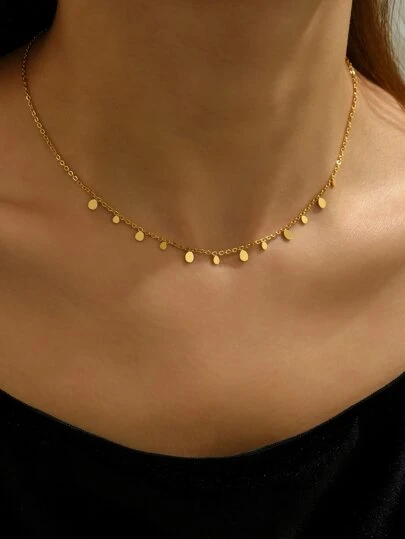 Gold Plated Stainless Steel Teardrop Shape Choker Necklace, Perfect For Daily Wear, Festival Gift, Sister Gift