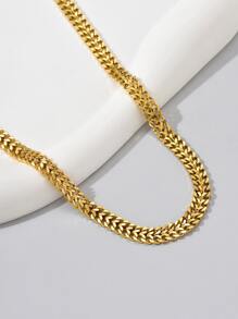 18k Gold Plated 1pc , Charming, Fashionable & Versatile Stainless Steel Chain With Simple Personalized And Grid Design, Ideal For Daily Wear And Festival Gift, Best Friend Gifts - Yellow Gold - View 2