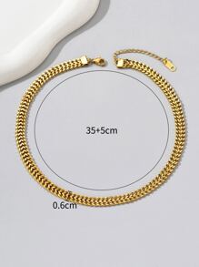 18k Gold Plated 1pc , Charming, Fashionable & Versatile Stainless Steel Chain With Simple Personalized And Grid Design, Ideal For Daily Wear And Festival Gift, Best Friend Gifts - Yellow Gold - View 5