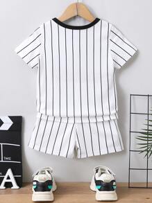 Young Boy White Letter Striped Sporty Casual Regular Sleeve Polo Shirt And Shorts 2pcs/set For Summer - White - View 2